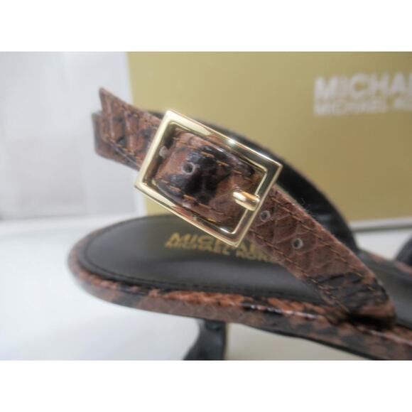 Michael Kors Luna Kitten Sling Back Pump Sandal Luggage Snake Print LeatheSize 7 - Picture 7 of 9